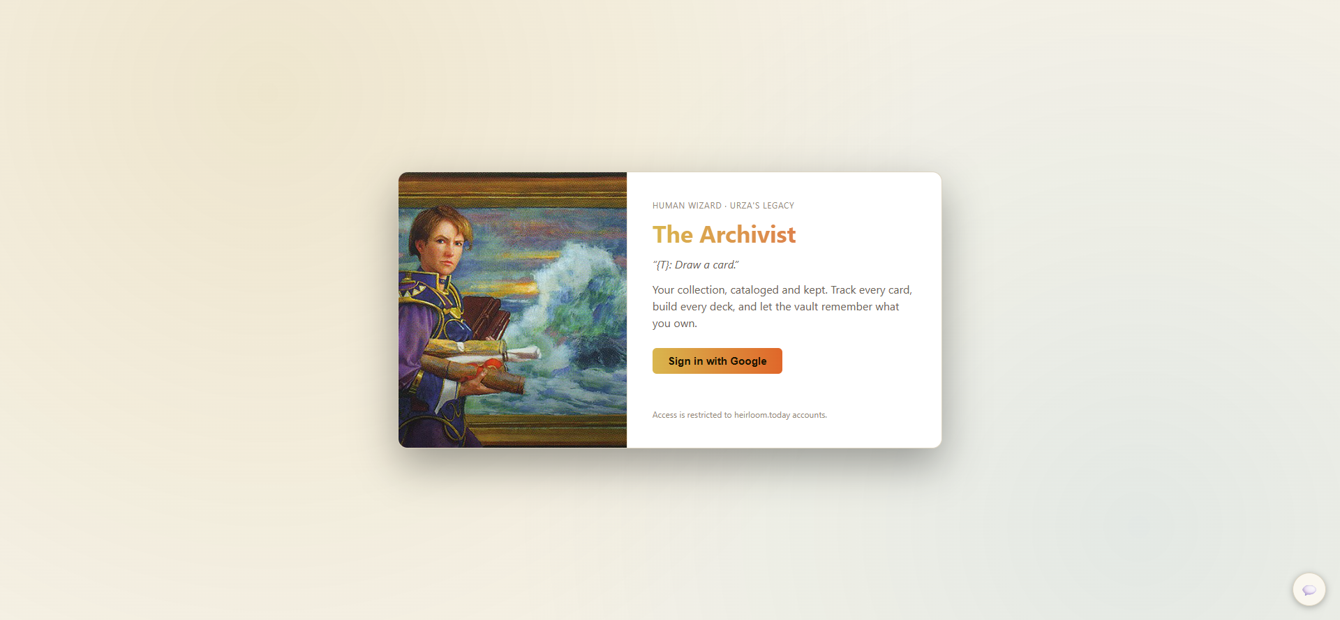 Archivist sign-in screen, showing the app name and a Google sign-in option